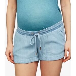 A‎ Pea In The Pod Shorts Womens S Blue Under Belly Maternity Pull-on Draw String